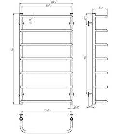 Сушка для рушників водяна Deffi Стандарт П7 500х900 нижнє підключення хром C.SS.90.50.7.C.A
