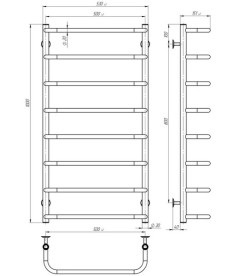 Полотенцесушитель водяной Deffi Стандарт П8 500х1000 боковое левое подключение белый C.SS.100.50.8.W.B