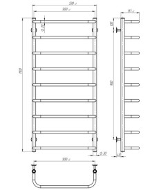 Сушка для рушників водяна Deffi Стандарт П9 500х1100 бічне ліве підключення хром C.SS.110.50.9.C.B