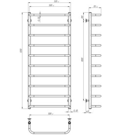 Полотенцесушитель водяной Deffi Стандарт П10 500х1200 боковое левое подключение черный C.SS.120.50.10.B.B