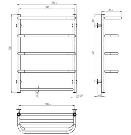 Полотенцесушитель водяной Deffi Стандарт с полкой П5 500х700 боковое левое подключение хром C.SP.70.50.5.C.B