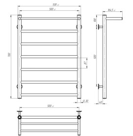 Полотенцесушитель водяной Deffi Терма П7 500х700 нижнее подключение черный C.TE.70.50.7.B.A