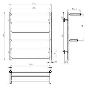 Полотенцесушитель водяной Deffi Терма Плюс П6 500х600 боковое левое подключение черный C.TA.60.50.6.B.B