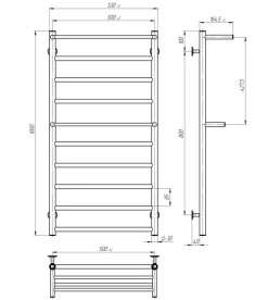 Полотенцесушитель водяной Deffi Терма Плюс П10 500х1000 боковое правое подключение белый C.TA.100.50.10.W.C