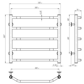 Полотенцесушитель водяной Deffi Трапеция П5 500х500 нижнее подключение хром C.TR.50.50.5.C.A