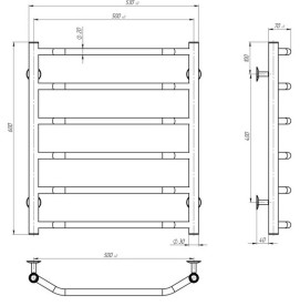 Полотенцесушитель водяной Deffi Трапеция П6 500х600 нижнее подключение черный C.TR.60.50.6.B.A