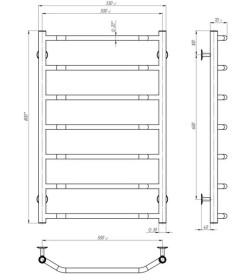 Полотенцесушитель водяной Deffi Трапеция П7 500х800 нижнее подключение черный C.TR.80.50.7.B.A