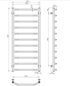 Полотенцесушитель водяной Deffi Трапеция П11 500х1200 боковое левое подключение черный C.TR.120.50.11.B.B