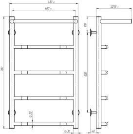 Полотенцесушитель водяной Deffi Трапеция с полкой П5 400х700 нижнее подключение белый C.TP.70.40.5.W.A