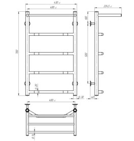 Полотенцесушитель водяной Deffi Трапеция с полкой П5 400х700 боковое левое подключение хром C.TP.70.40.5.C.B