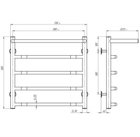 Полотенцесушитель водяной Deffi Трапеция с полкой П5 500х500 боковое левое подключение черный C.TP.50.50.5.B.B