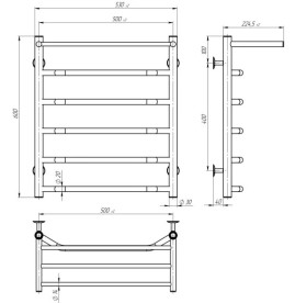 Полотенцесушитель водяной Deffi Трапеция с полкой П6 500х600 боковое правое подключение черный C.TP.60.50.6.B.C