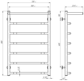 Полотенцесушитель водяной Deffi Трапеция с полкой П7 500х800 боковое правое подключение черный C.TP.80.50.7.B.C