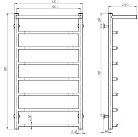 Сушка для рушників водяна Deffi Трапеція з полицею П8 500х900 бічне праве підключення чорний C.TP.90.50.8.B.C