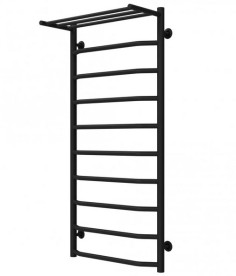 Полотенцесушитель водяной Deffi Трапеция с полкой П10 500х1100 нижнее подключение черный C.TP.110.50.10.B.A