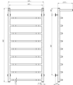 Сушка для рушників водяна Deffi Трапеція з полицею П10 500х1100 бічне ліве підключення чорний C.TP.110.50.10.B.B