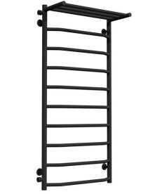 Полотенцесушитель водяной Deffi Трапеция с полкой П10 500х1100 боковое левое подключение черный C.TP.110.50.10.B.B