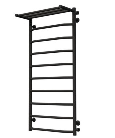 Полотенцесушитель водяной Deffi Трапеция с полкой П10 500х1100 боковое правое подключение черный C.TP.110.50.10.B.C