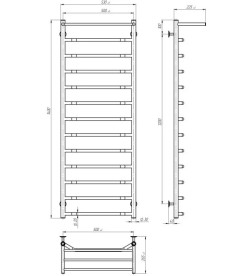 Сушка для рушників водяна Deffi Трапеція з полицею П13 500х1400 бічне ліве підключення чорний C.TP.140.50.13.B.B