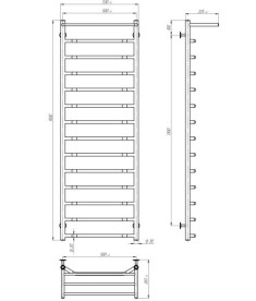 Полотенцесушитель водяной Deffi Трапеция с полкой П14 500х1500 боковое правое подключение хром C.TP.150.50.14.C.C