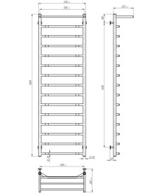 Полотенцесушитель водяной Deffi Трапеция с полкой П15 500х1600 нижнее подключение хром C.TP.160.50.15.C.A