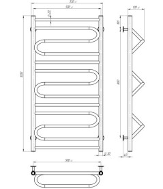 Сушка для рушників водяна Deffi Вілла 500х1000 бічне праве підключення чорний C.VP.100.50.B.C