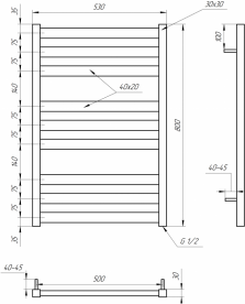 Полотенцесушитель водяной Genesis-Aqua Tristar flat 80x53 см нержавеющая сталь белый GA-50011