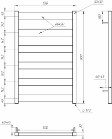 Полотенцесушитель водяной Genesis-Aqua Bull 80x53 см черный GA-3001