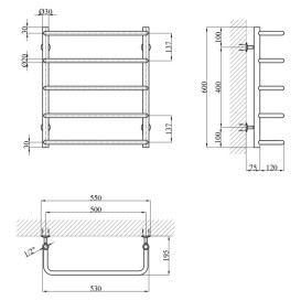 Сушка для рушників водяна Kroner KRP Stil ST-LWT60x50-5 55х60 см нержавіюча сталь CV036313