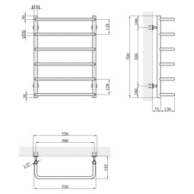 Сушка для рушників водяна Kroner KRP Stil ST-LWT70x50-6 55х70 см нержавіюча сталь CV036314