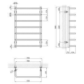 Полотенцесушитель водяной Kroner KRP Stil ST-LWT80x50-7 55х80 см нержавеющая сталь CV036315