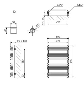 Полотенцесушитель водяной Terma Alex 76х50 см SX Ral 9016 белый WGALE076050K916SX