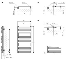 Сушка для рушників водяна Terma Quadrus Slim 87х45 см SX Ral 9005 mat чорний матовий WGQUS087045K9M5SX