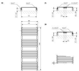 Полотенцесушитель водяной Terma Quadrus Slim 118,5х60 см SX Ral 9005 mat черный матовый WGQUS118060K9M5SX
