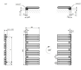 Полотенцесушитель водяной Terma Warp S 111х50 см GD Ral 9005 mat черный матовый WGWAS111050K9M5GD