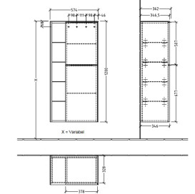 Полупенал Villeroy & Boch Subway 3.0 57,4х36,2х120 см петли справа ДСП серо-коричневый/ручка вулканический черный C59901VM