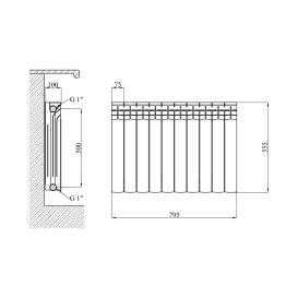 Радіатор опалення Kroner Cathrin 500Р 500/80/100 10 секцій біметал білий CV034121