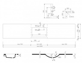 Раковина для ванной Marmorin  Moira bis регулируемая от 60 до 250 см литой камень белый 280 REG 0xx xx x