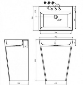 Раковина для ванной Marmorin Tebe 70х50 см напольная литой камень белый  P 530 070 020 010