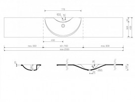 Раковина для ванной Marmorin Vera регулируемая от 90 до 250 см литой камень белый 643 REG 0xx xx x