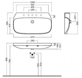 Раковина без отверстий Hatria ABITO 100 см белая YXX901