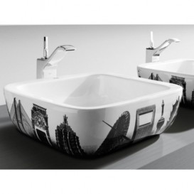 Раковина-чаша для ванної накладна Roca Urban 40х40 см із зовнішнім декором Shanghai кераміка біла A32765H00U