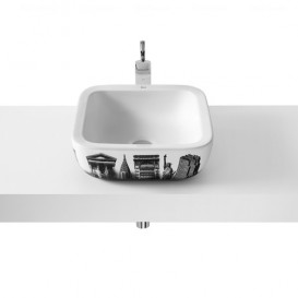 Раковина-чаша для ванной накладная Roca Urban 40х40 см с внешним декором New York керамика белая A32765U00U