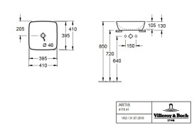 Раковина для ванной Villeroy & Boch Artis 41х41 см без перелива TitanCeram powder (пудра) 417841BCT0