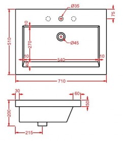 Раковина для ванної ArtCeram Gap 71х51 см білий глянсовий GPL002 01; 00