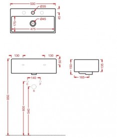 Раковина для ванної ArtCeram Quadro 59х27 см білий глянсовий QUL001 01; 00