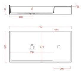 Раковина для ванной ArtCeram Scalino 75х38 см чёрный глянцевый SCL004 03;00