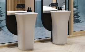 Раковина для ванної Besco Assos 40х50х85 см підлогова Mineral DuraBe білий глянсовий #UMD-A-WO