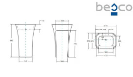 Раковина для ванной Besco Assos 40х50х85 см напольная Mineral DuraBe черный глянцевый/белый глянцевый #UMD-A-WOBW