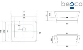 Раковина для ванної Besco Assos Glam 40х50х15 см Mineral DuraBe графіт #UMD-A-NBG